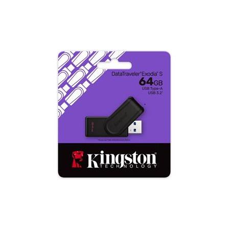 Kingston DTXS/64GB 64GB Portable USB 3.2 Gen1 DataTraveler ExodiaS (Black/Black) Flash Bellek